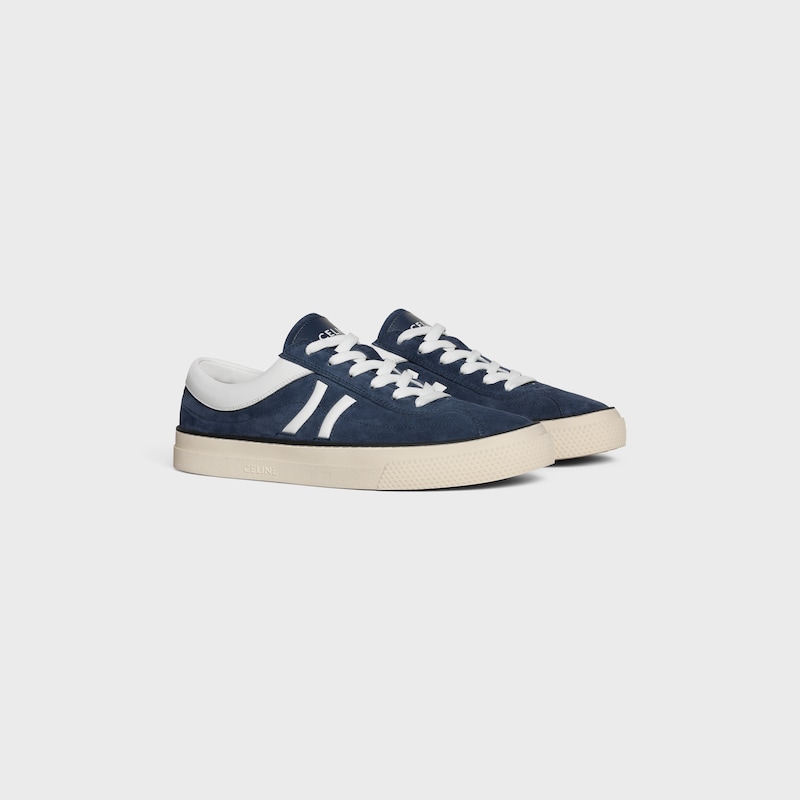 celine sunset low lace-up sneaker in suede calfskin and calfskin