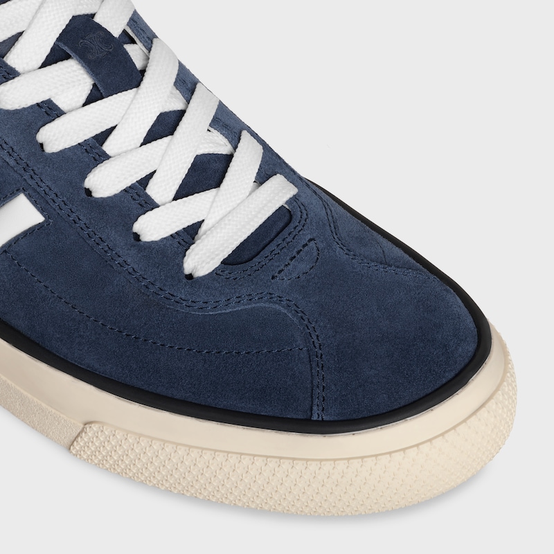 celine sunset low lace-up sneaker in suede calfskin and calfskin