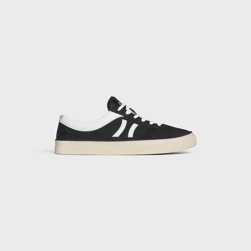 celine sunset low lace-up sneaker in suede calfskin and calfskin