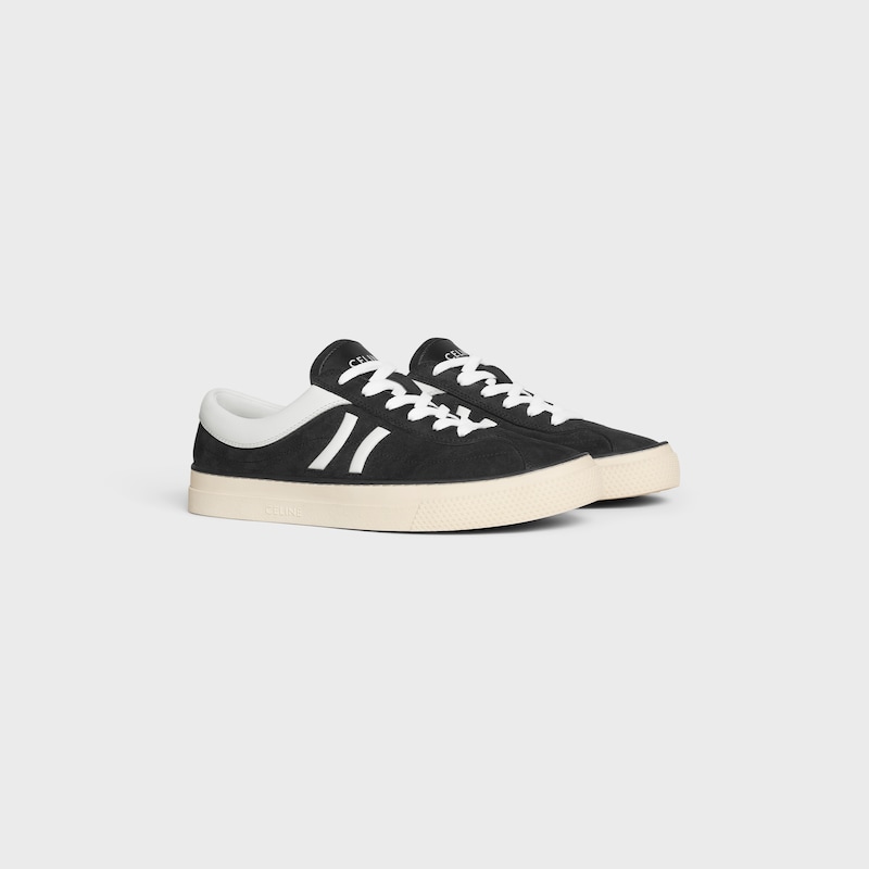 celine sunset low lace-up sneaker in suede calfskin and calfskin