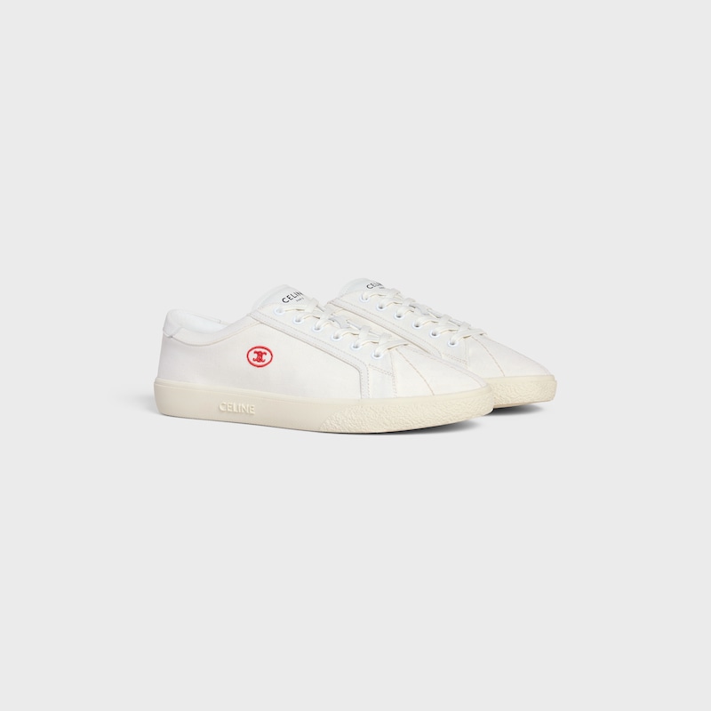 celine lou low lace-up sneaker with embroidered triomphe in canvas and calfskin