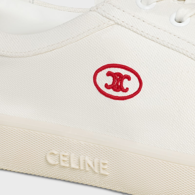 celine lou low lace-up sneaker with embroidered triomphe in canvas and calfskin