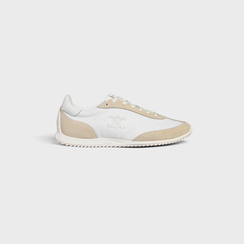 celine racer low lace-up sneaker with triomphe in nylon suede calfskin and calfskin