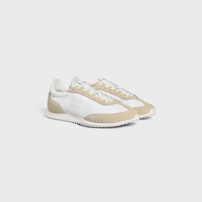 celine racer low lace-up sneaker with triomphe in nylon suede calfskin and calfskin