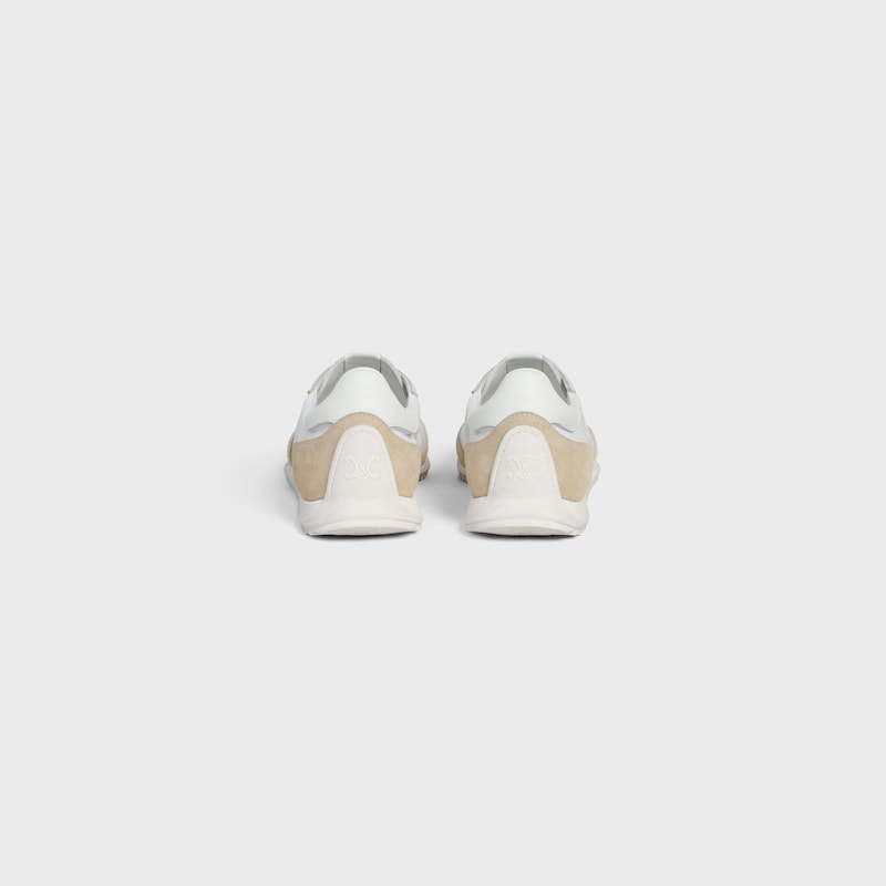 celine racer low lace-up sneaker with triomphe in nylon suede calfskin and calfskin