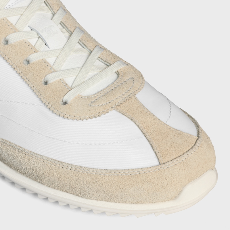 celine racer low lace-up sneaker with triomphe in nylon suede calfskin and calfskin