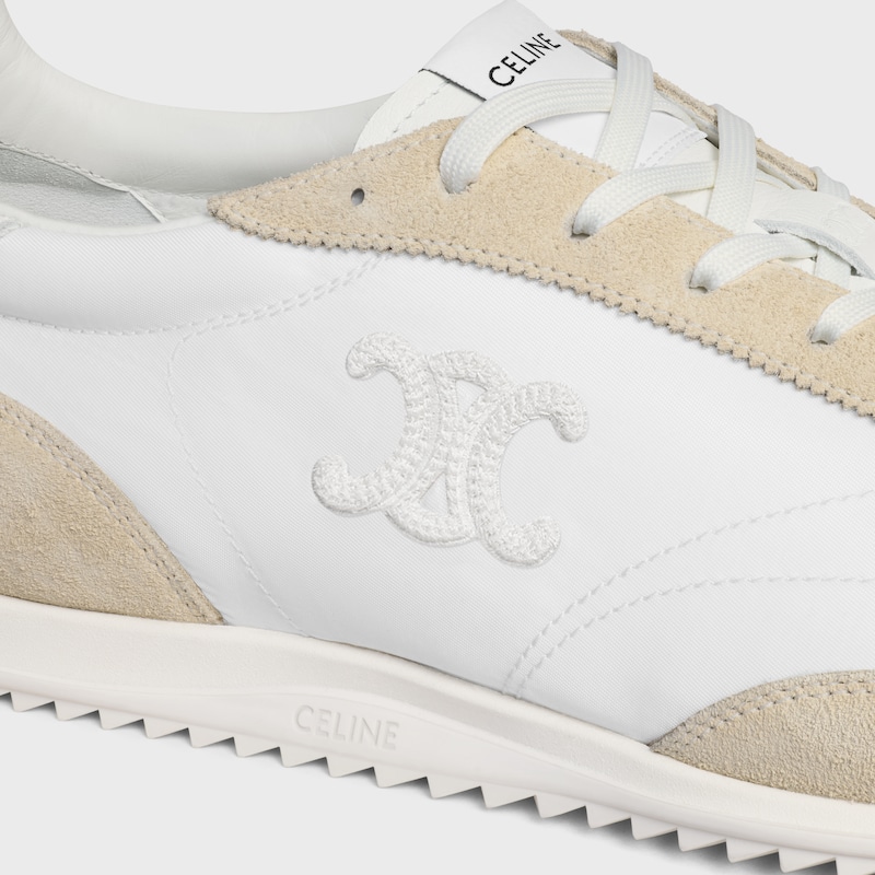 celine racer low lace-up sneaker with triomphe in nylon suede calfskin and calfskin