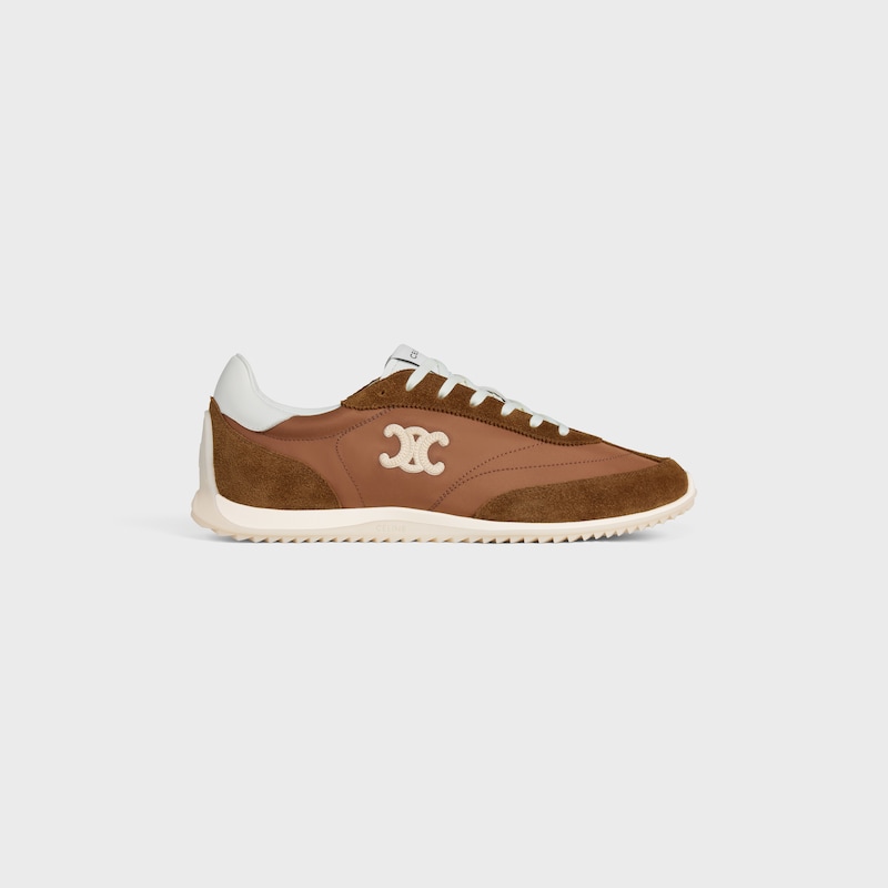 celine racer low lace-up sneaker with triomphe in nylon suede calfskin and calfskin