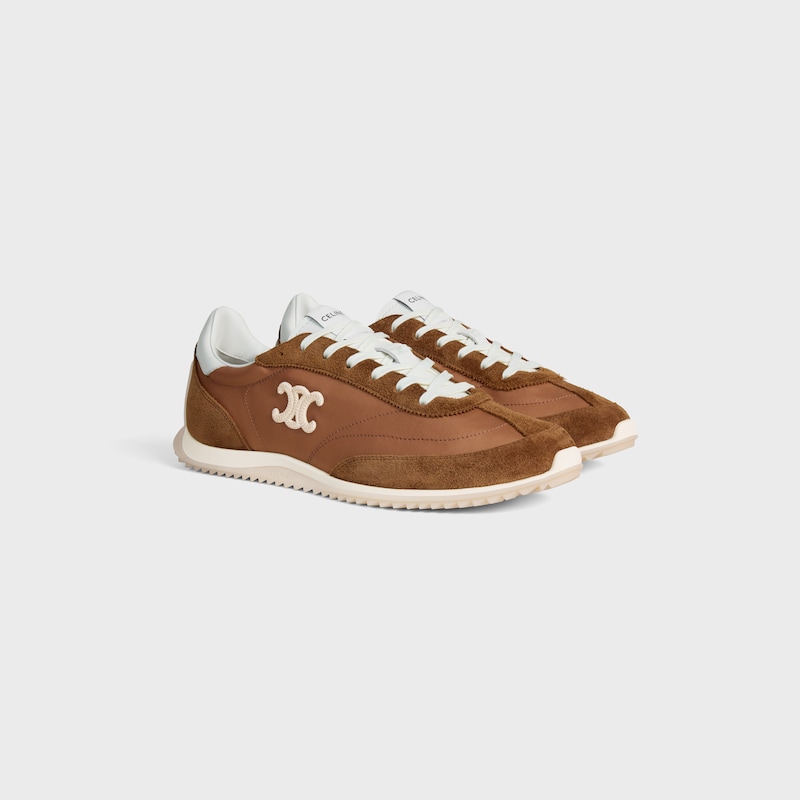celine racer low lace-up sneaker with triomphe in nylon suede calfskin and calfskin