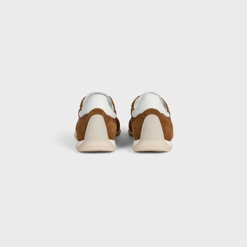 celine racer low lace-up sneaker with triomphe in nylon suede calfskin and calfskin