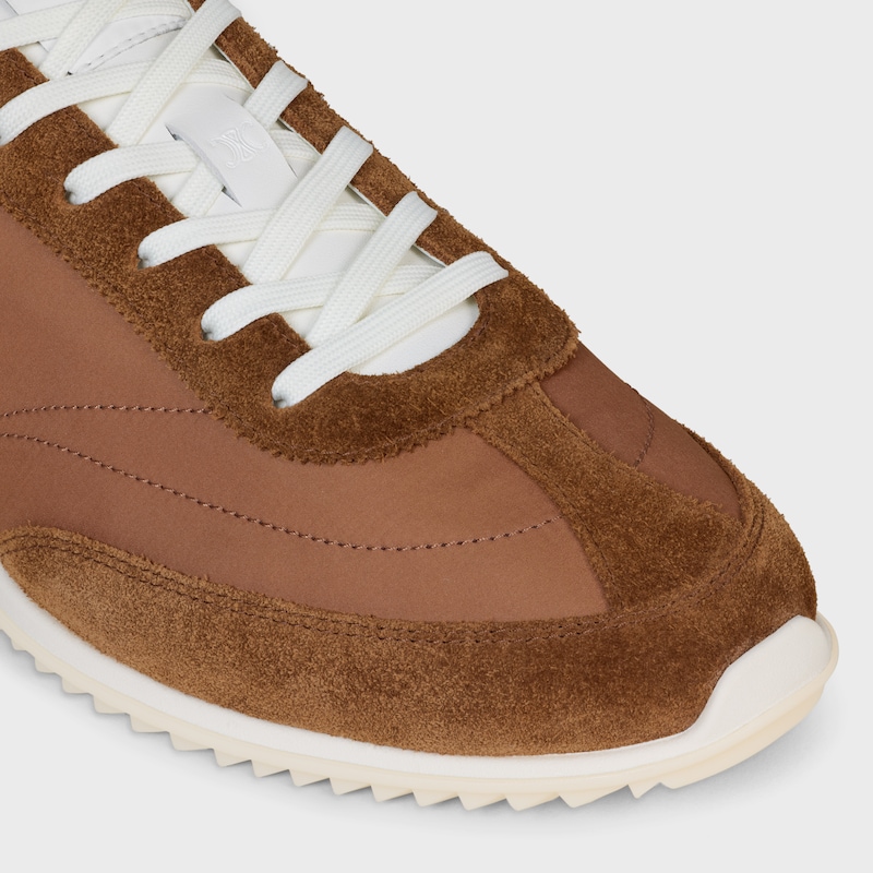 celine racer low lace-up sneaker with triomphe in nylon suede calfskin and calfskin