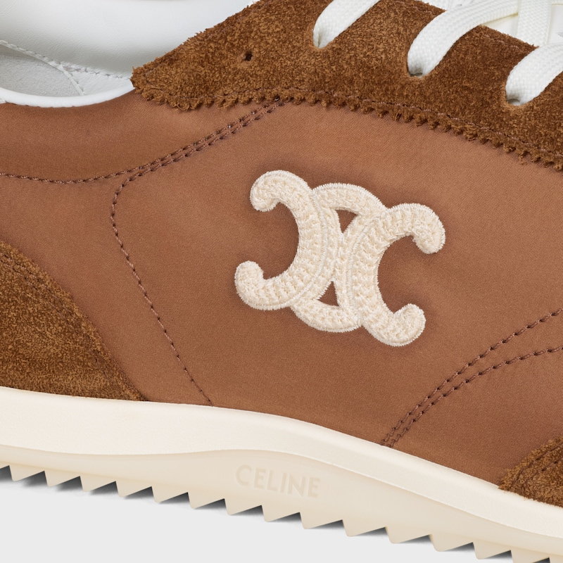 celine racer low lace-up sneaker with triomphe in nylon suede calfskin and calfskin