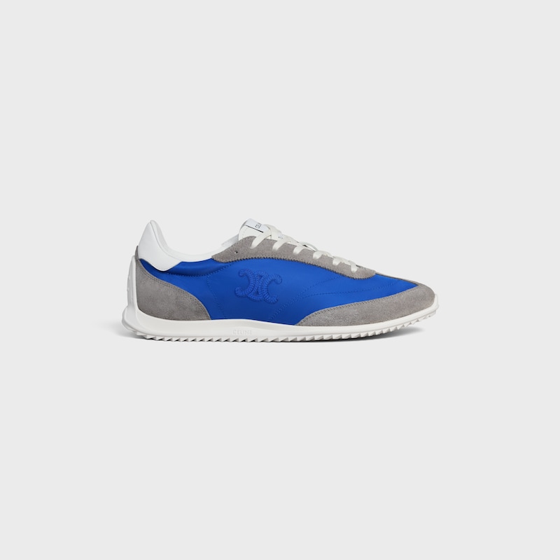 celine racer low lace-up sneaker with triomphe in nylon suede calfskin and calfskin