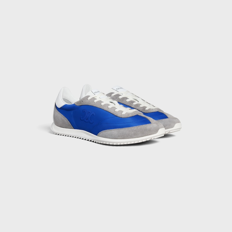 celine racer low lace-up sneaker with triomphe in nylon suede calfskin and calfskin