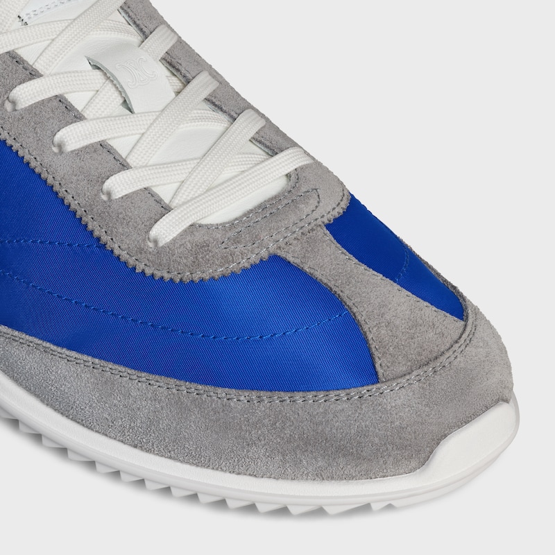 celine racer low lace-up sneaker with triomphe in nylon suede calfskin and calfskin