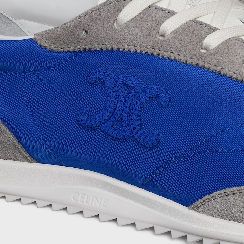 celine racer low lace-up sneaker with triomphe in nylon suede calfskin and calfskin
