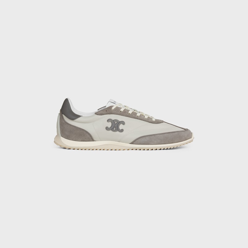 celine racer low lace-up sneaker with triomphe in nylon suede calfskin and calfskin