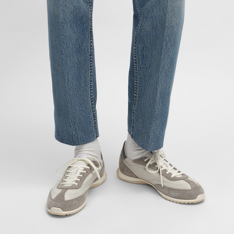 celine racer low lace-up sneaker with triomphe in nylon suede calfskin and calfskin