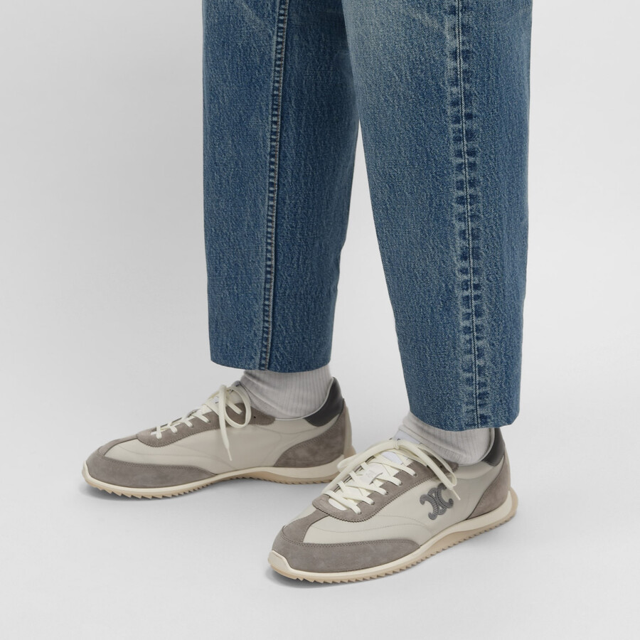 celine racer low lace-up sneaker with triomphe in nylon suede calfskin and calfskin