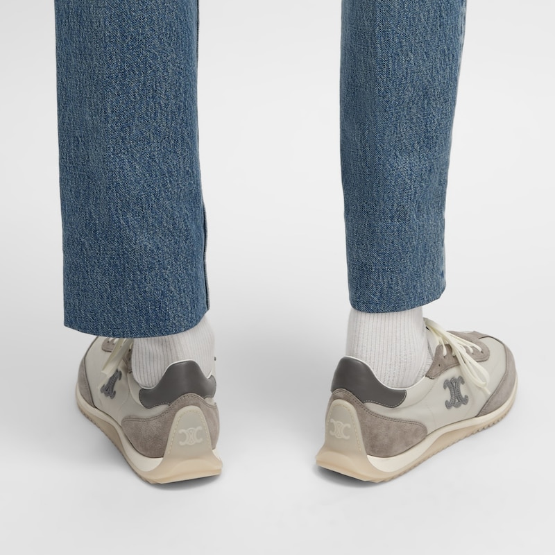 celine racer low lace-up sneaker with triomphe in nylon suede calfskin and calfskin