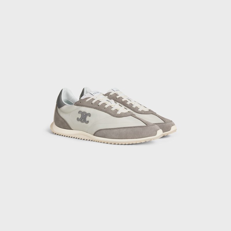 celine racer low lace-up sneaker with triomphe in nylon suede calfskin and calfskin