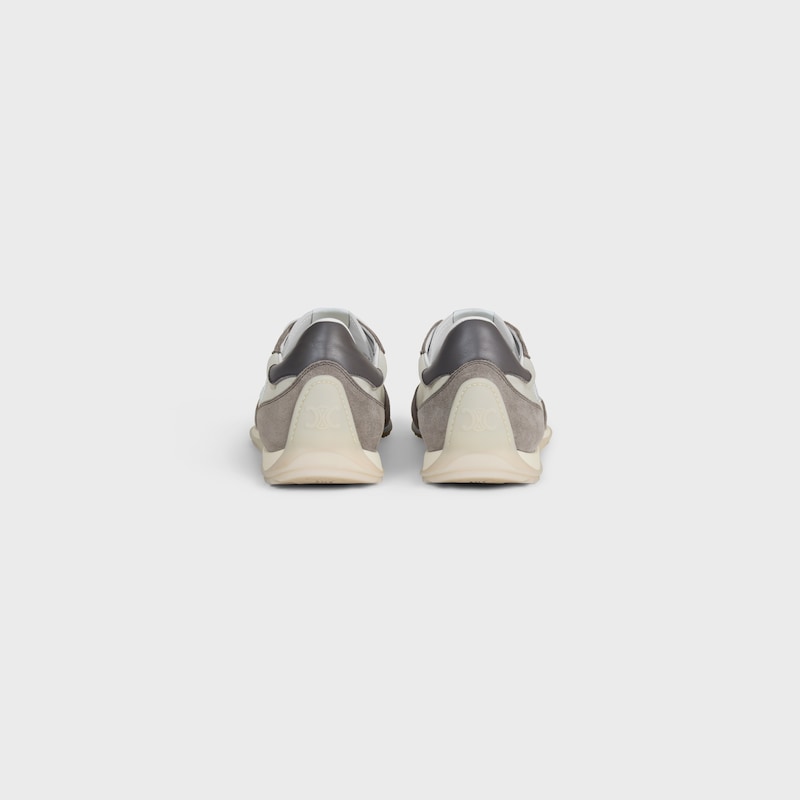 celine racer low lace-up sneaker with triomphe in nylon suede calfskin and calfskin