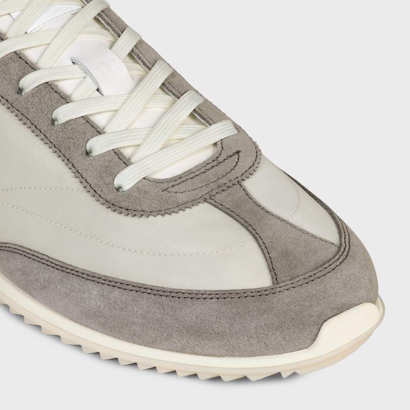 celine racer low lace-up sneaker with triomphe in nylon suede calfskin and calfskin