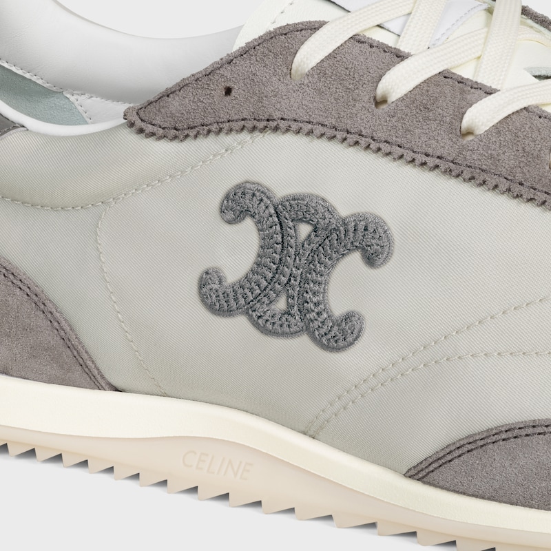 celine racer low lace-up sneaker with triomphe in nylon suede calfskin and calfskin