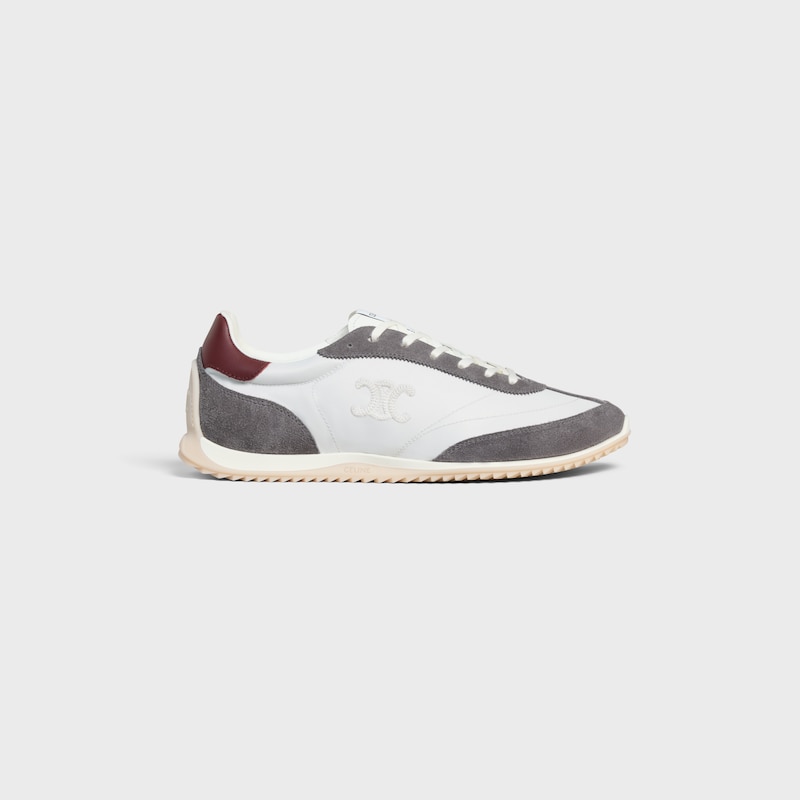 celine racer low lace-up sneaker with triomphe in nylon suede calfskin and calfskin