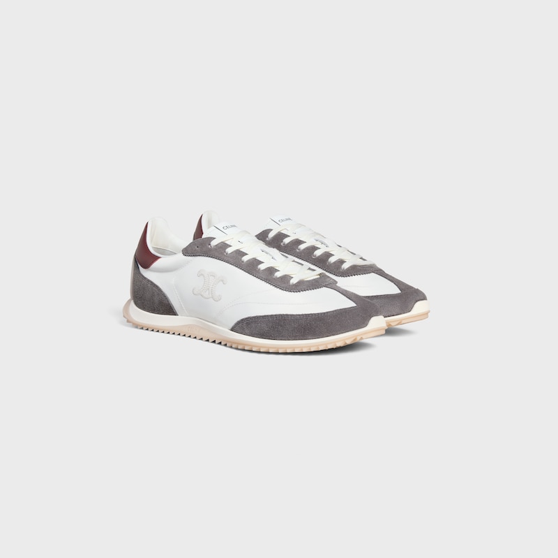 celine racer low lace-up sneaker with triomphe in nylon suede calfskin and calfskin