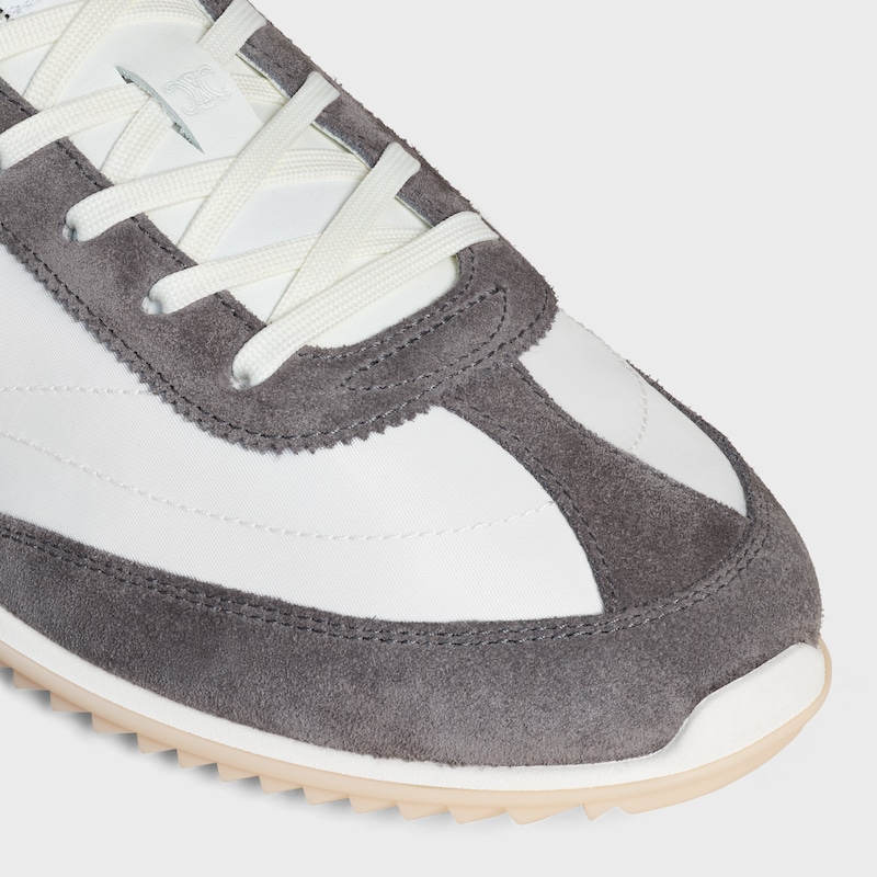 celine racer low lace-up sneaker with triomphe in nylon suede calfskin and calfskin