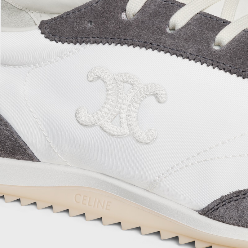 celine racer low lace-up sneaker with triomphe in nylon suede calfskin and calfskin