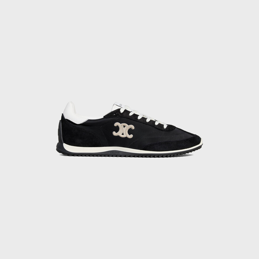 celine racer low lace-up sneaker with triomphe in nylon suede calfskin and calfskin