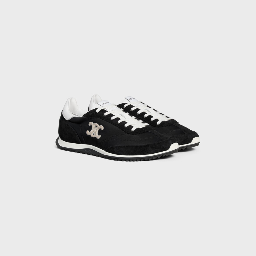 celine racer low lace-up sneaker with triomphe in nylon suede calfskin and calfskin