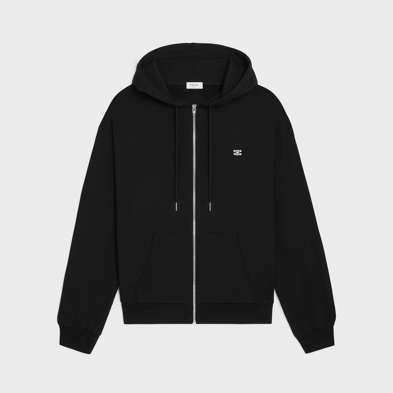 triomphe loose zipped hoodie in cashmere cotton