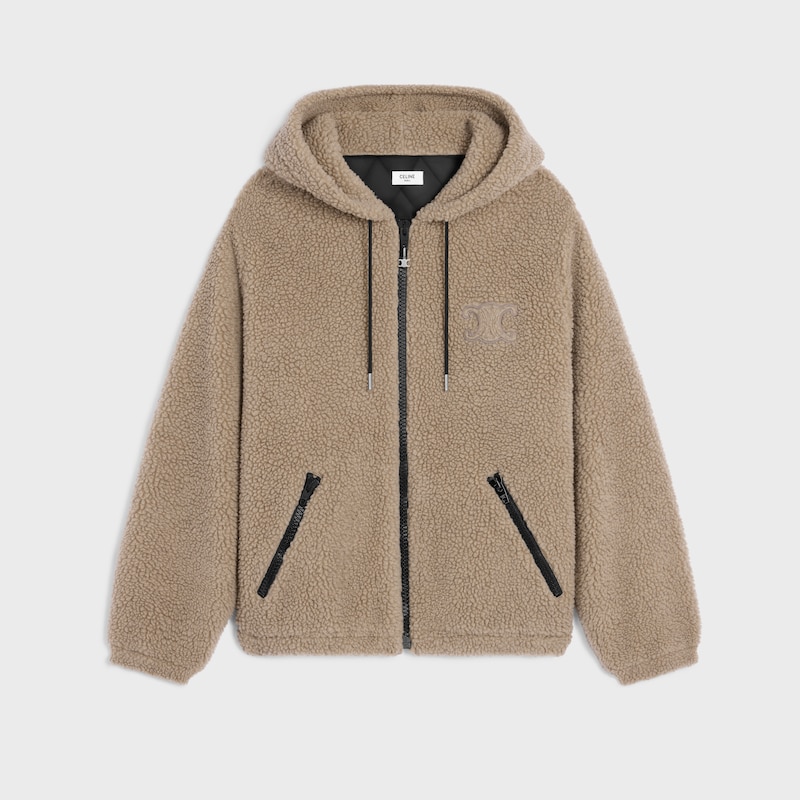 hooded jacket in wool and cotton fleece