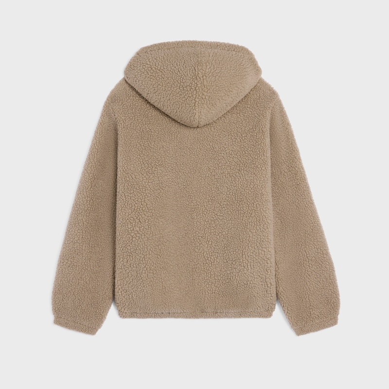 hooded jacket in wool and cotton fleece
