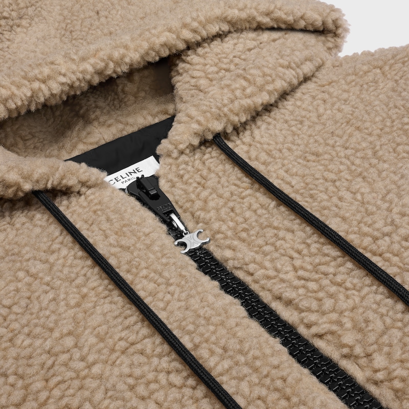hooded jacket in wool and cotton fleece
