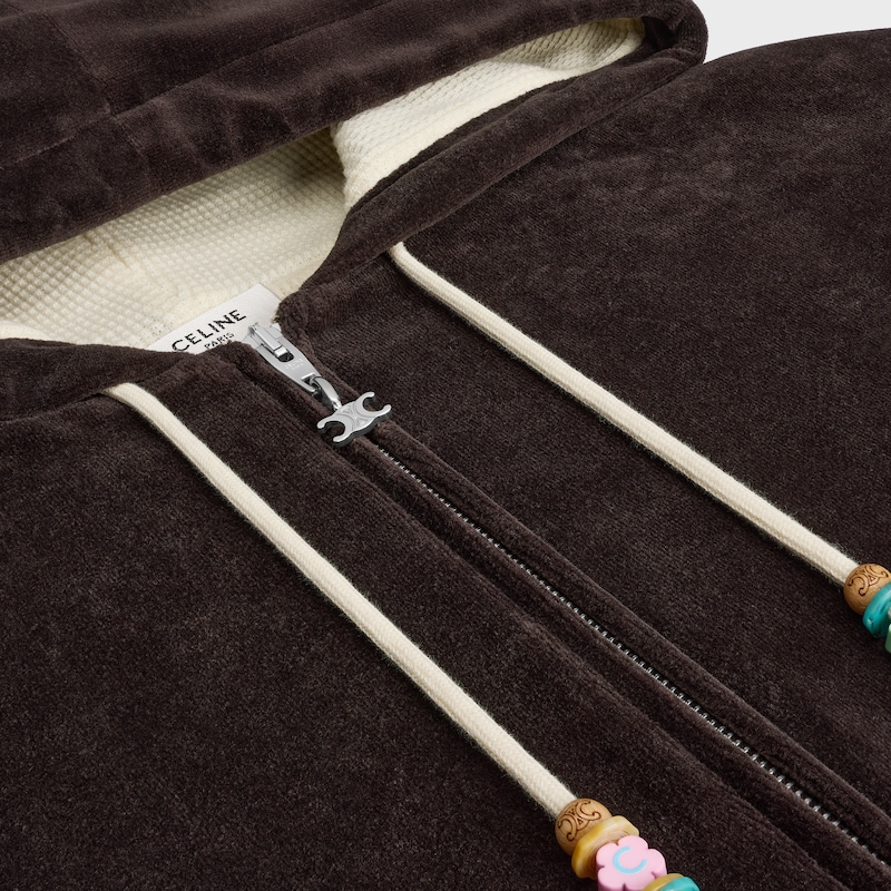 loose zip up hoodie in velvet cotton