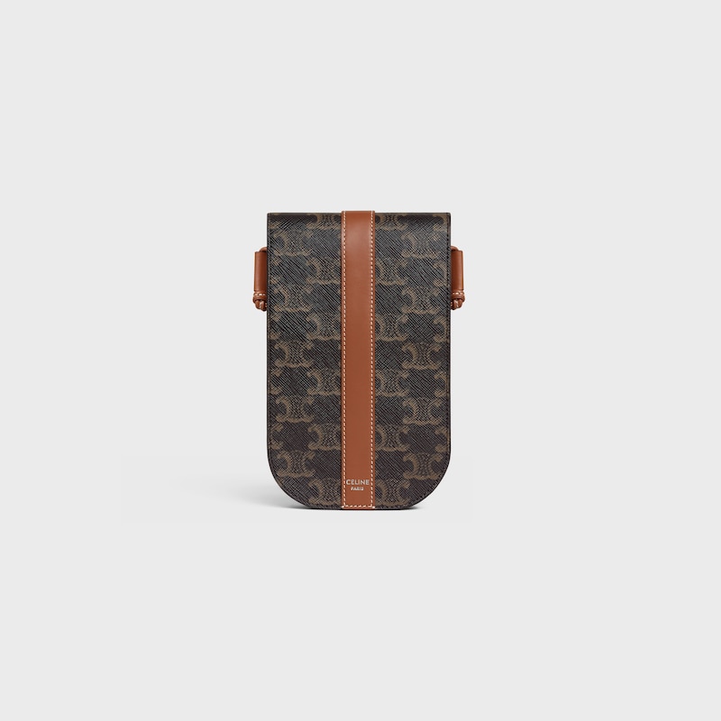 phone pouch with flap in triomphe canvas and calfskin