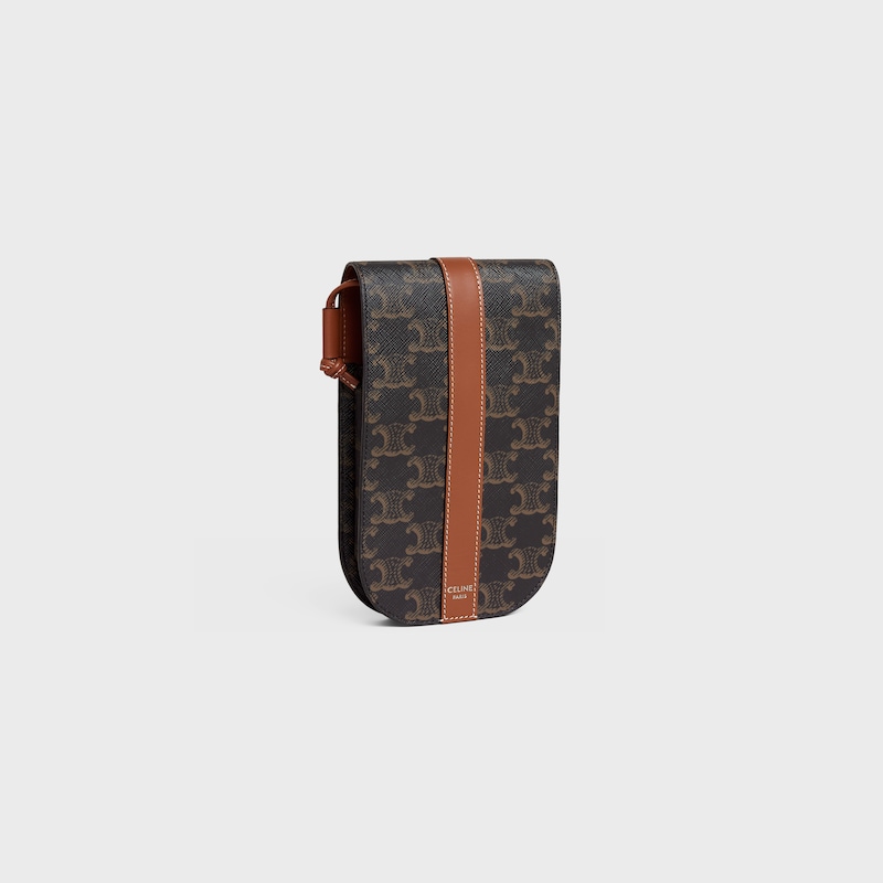 phone pouch with flap in triomphe canvas and calfskin