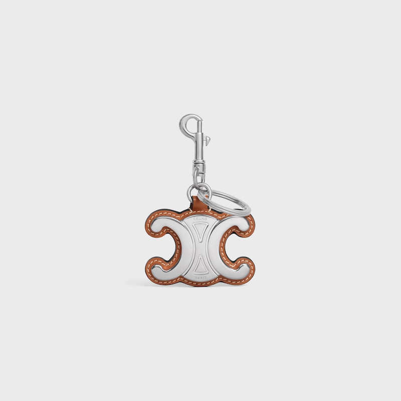 metal triomphe keyring in metal and calfskin