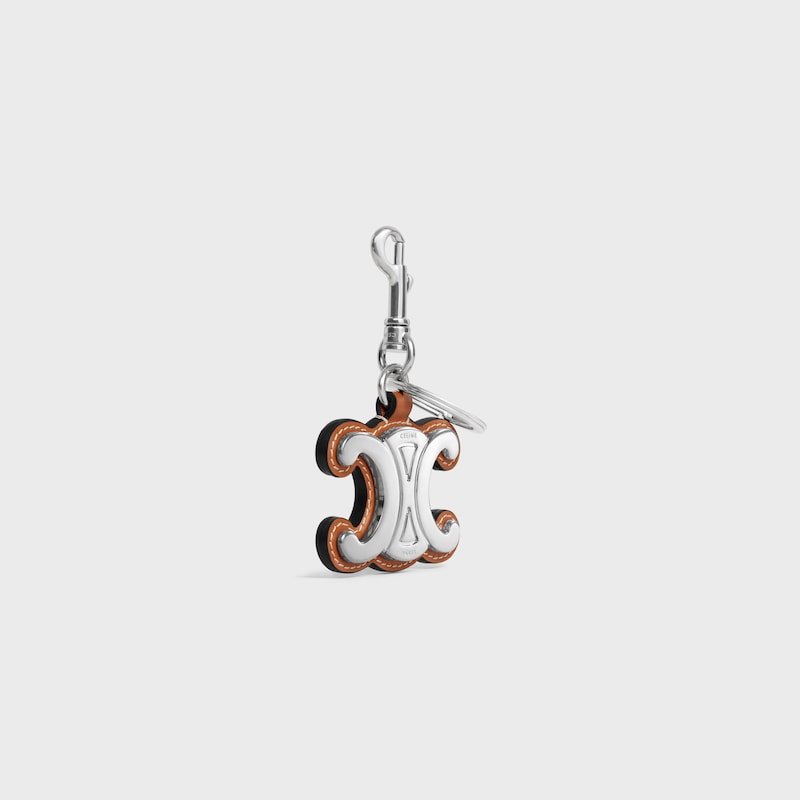 metal triomphe keyring in metal and calfskin