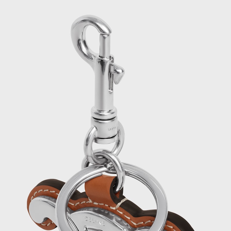 metal triomphe keyring in metal and calfskin