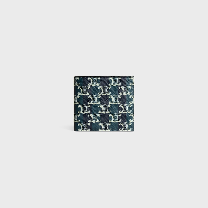 bi-fold wallet in striped triomphe canvas and calfskin