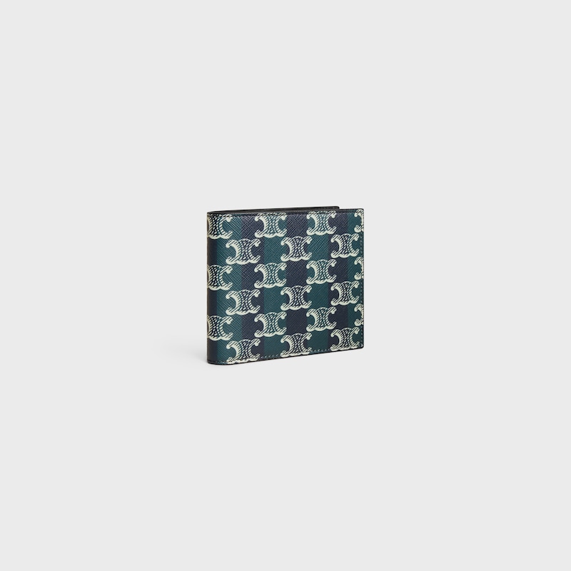 bi-fold wallet in striped triomphe canvas and calfskin