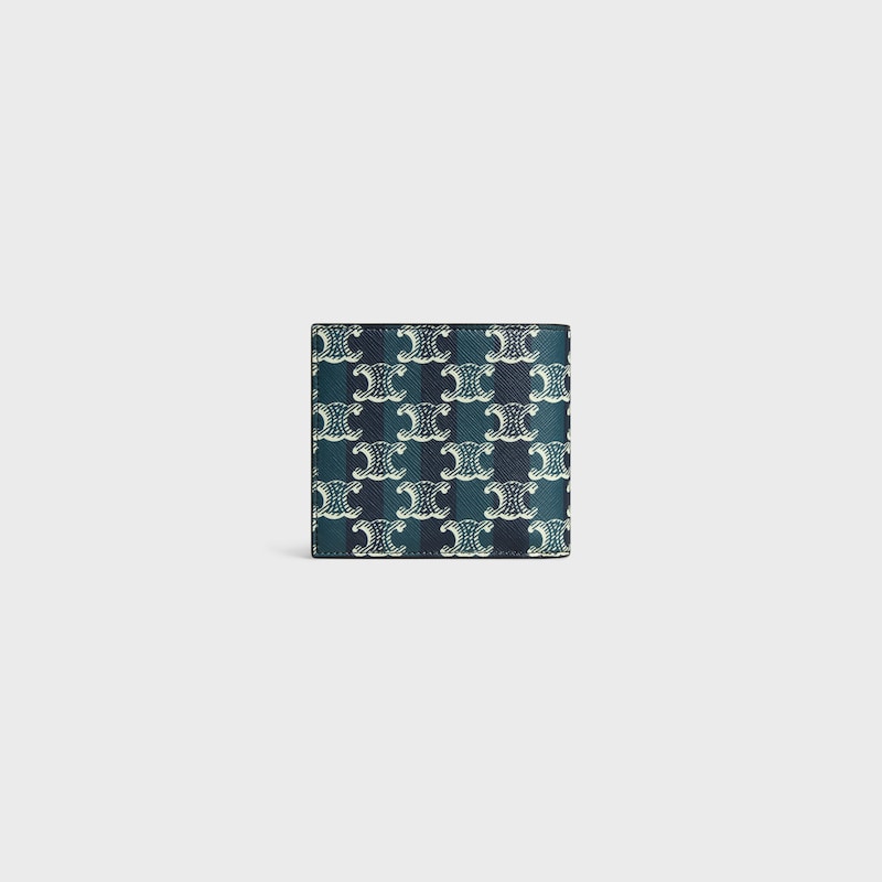 bi-fold wallet in striped triomphe canvas and calfskin