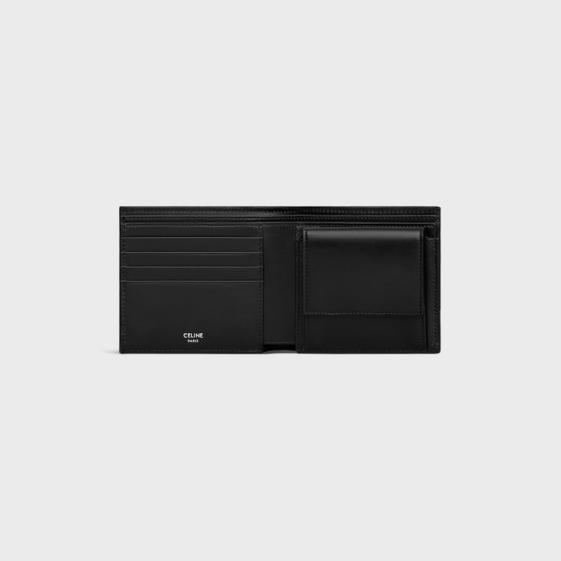 bi-fold wallet in striped triomphe canvas and calfskin