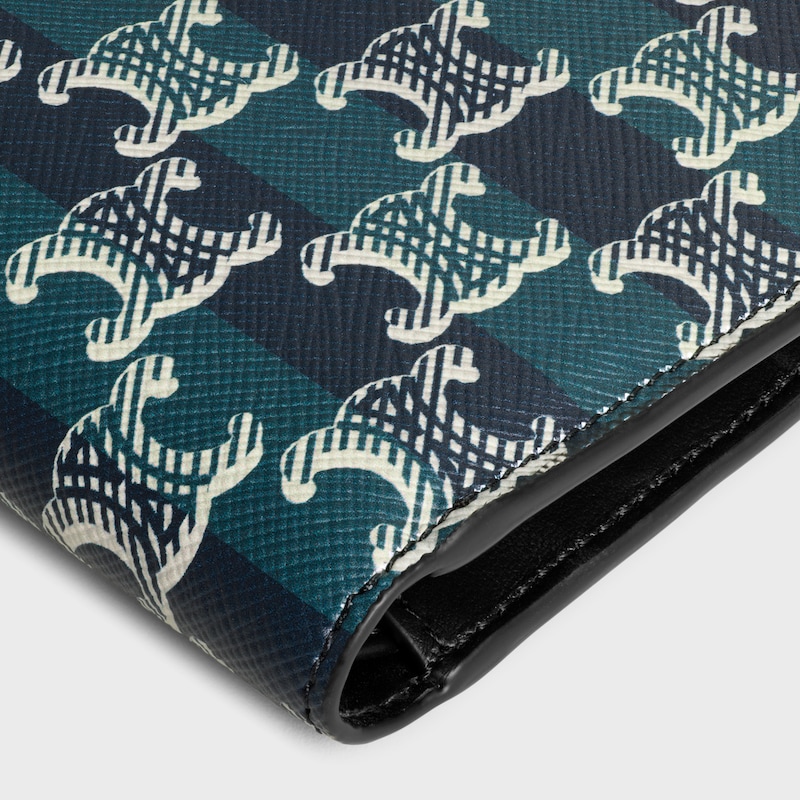 bi-fold wallet in striped triomphe canvas and calfskin
