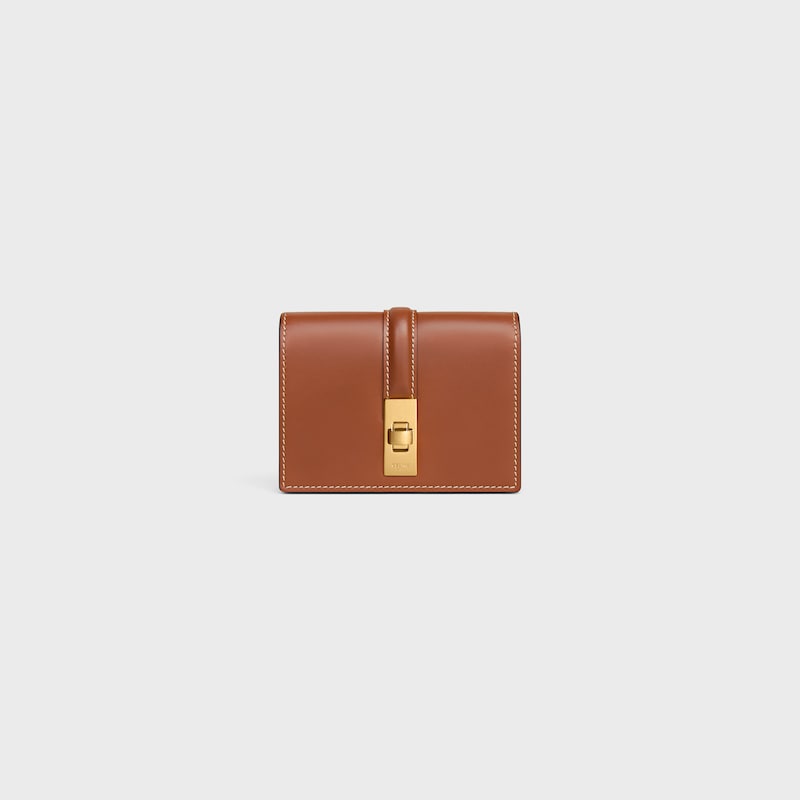 card holder with flap 16 in satinated calfskin